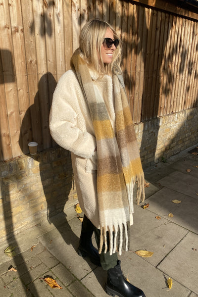 Lennie Check Scarf Taupe Mix | Libby Loves