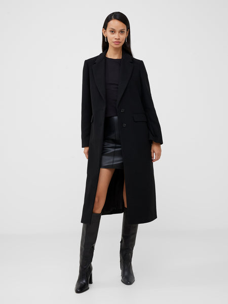 Fawn Felt Single Breasted Coat Black | French Connection