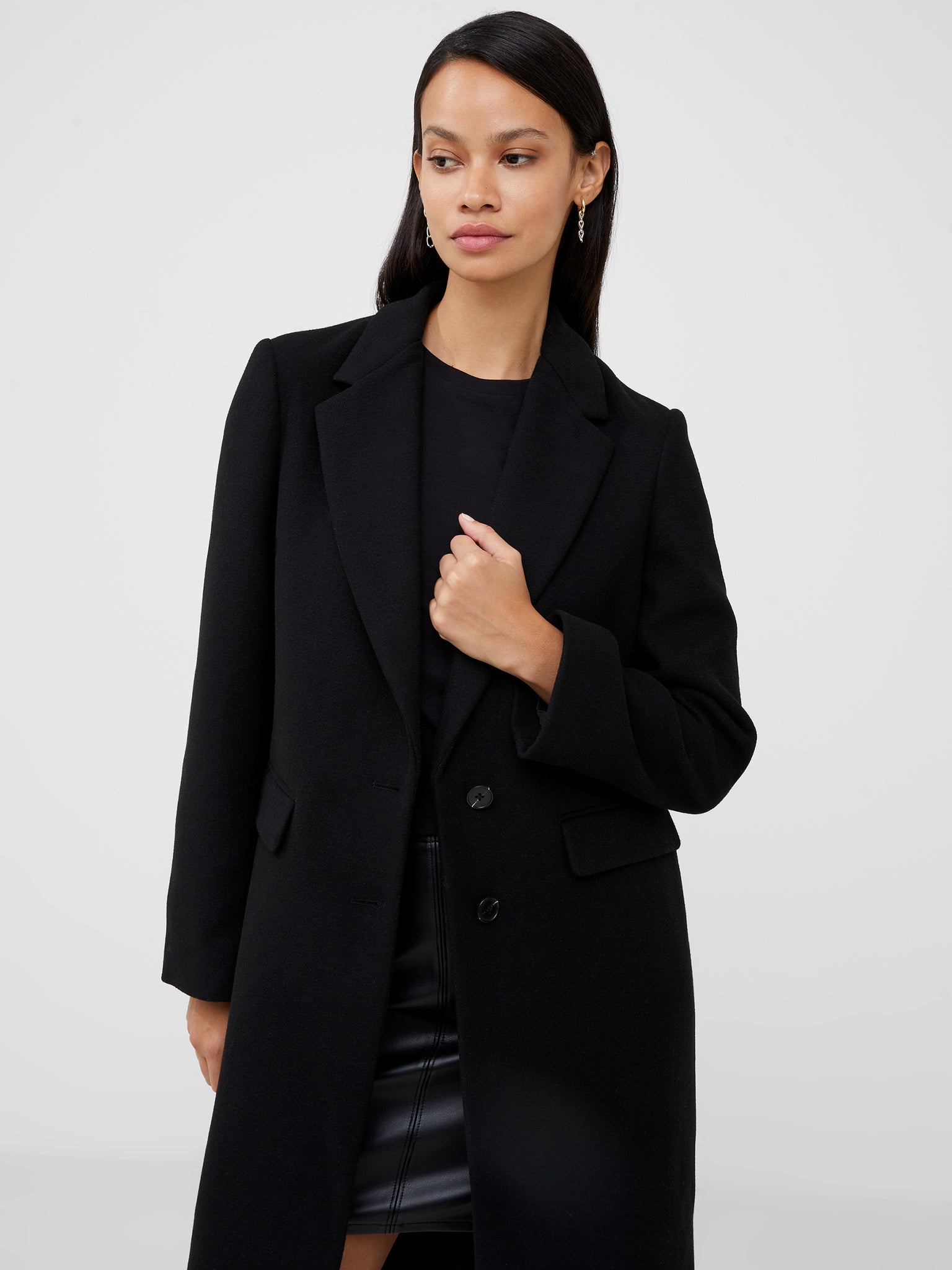 Fawn Felt Single Breasted Coat Black | French Connection