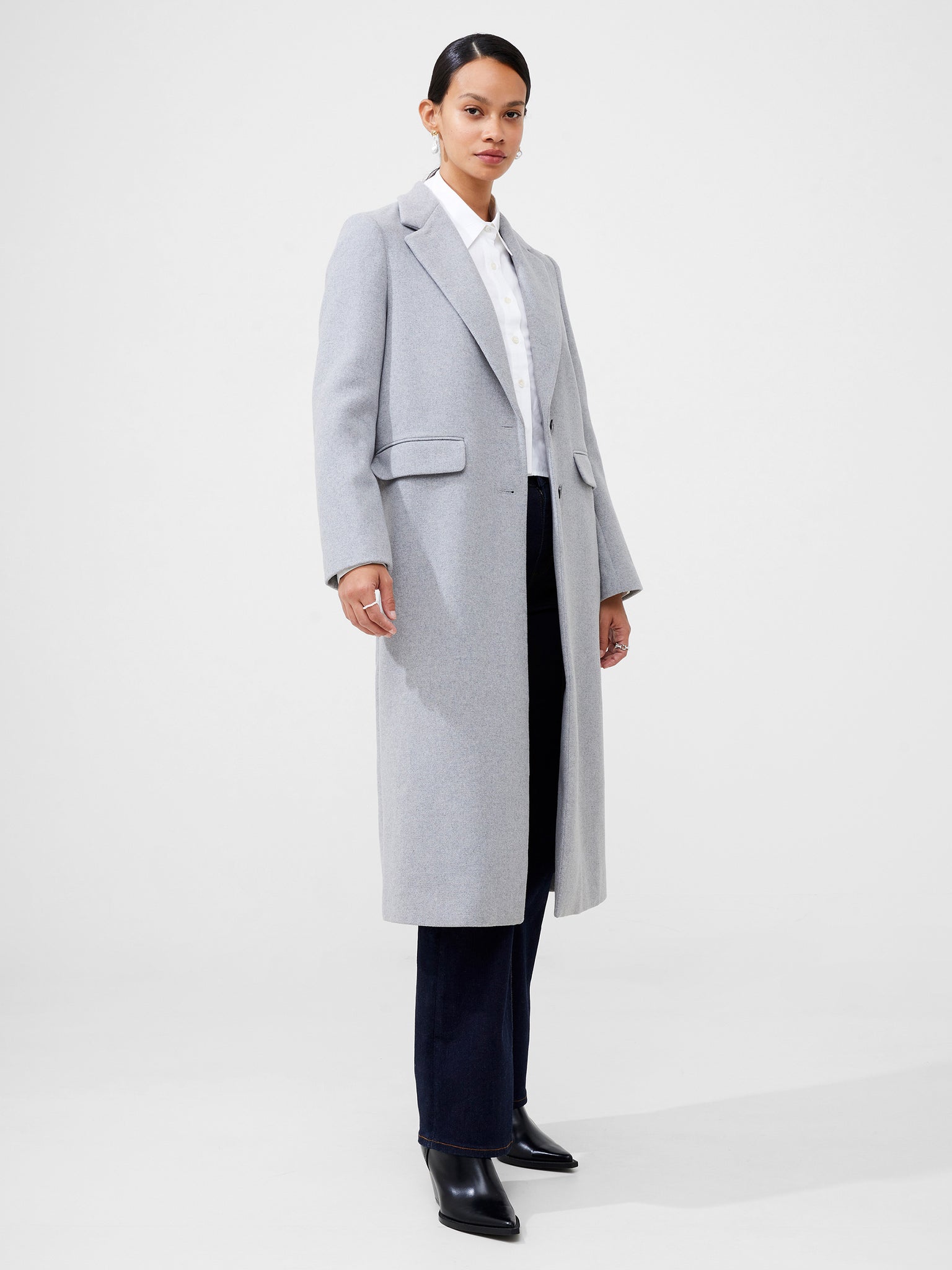 Fawn Felt Single Breasted Coat Grey | French Connection