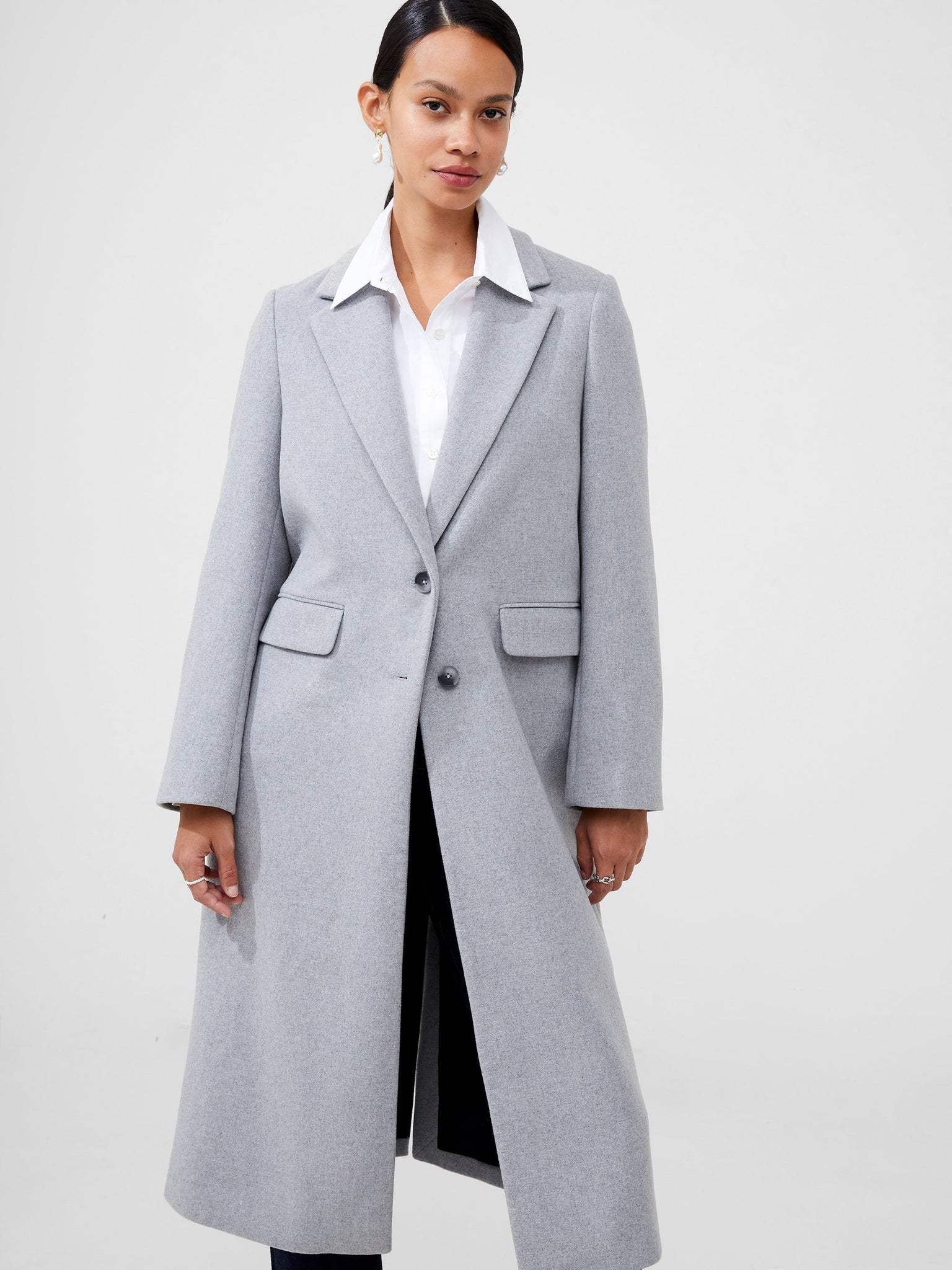 Fawn Felt Single Breasted Coat Grey | French Connection