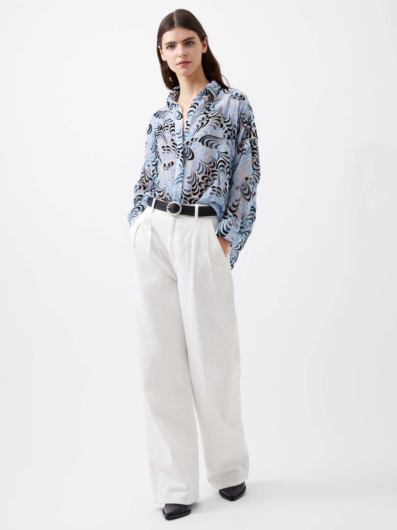 Diandra Devore V-Neck Button Through Popover Shirt | French Connection