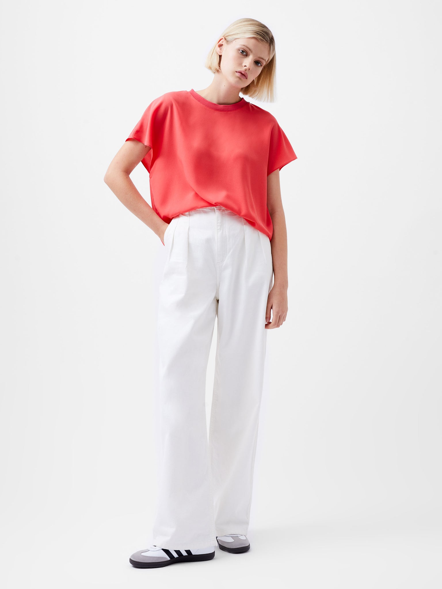 Crepe Light Crew Neck Top Red | French Connection