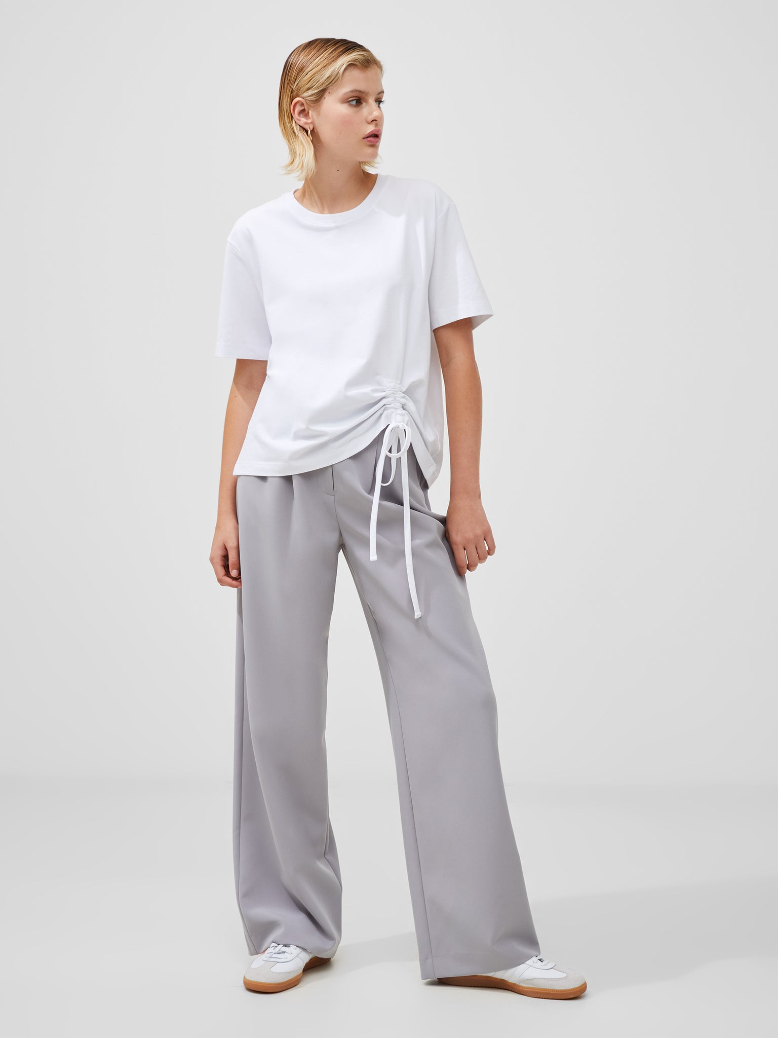 Rallie Cotton Rouched T-Shirt White | French Connection