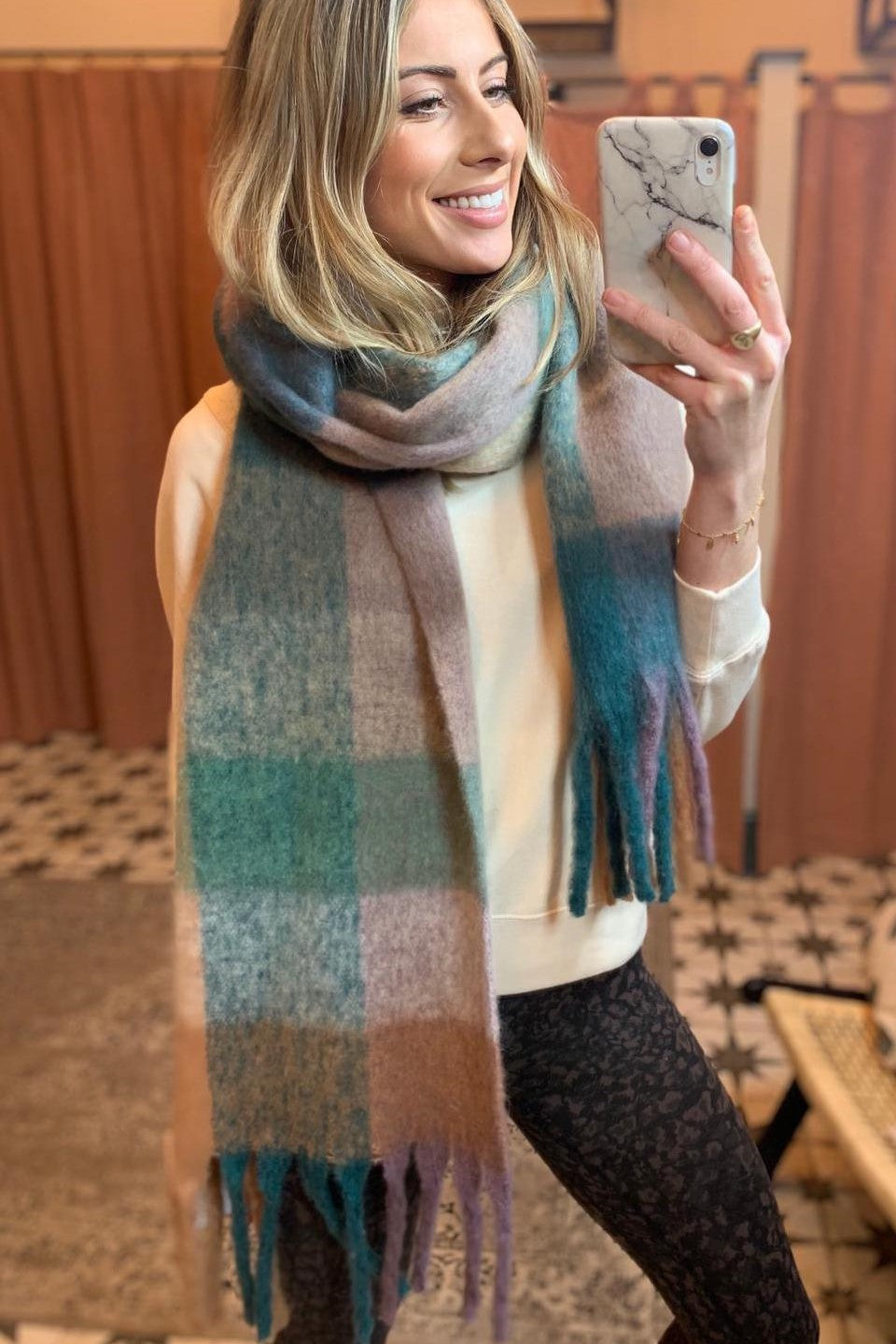 Lennie Check Scarf Forest Green | Libby Loves